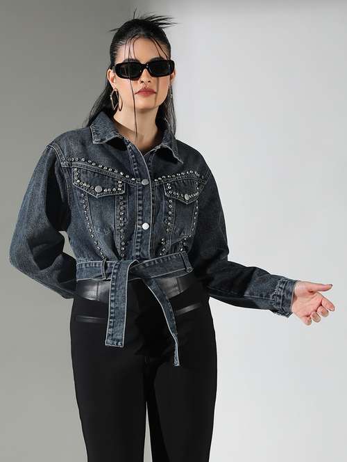 women embellished long sleeve denim jacket - 21682125 - Very Small Image - 1