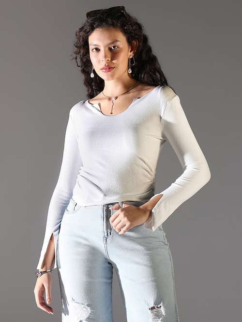 women white solid long sleeve regular top - 21682311 - Very Small Image - 1