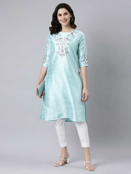 women round neck embroidered straight kurta - 21682704 - Very Small Image - 1