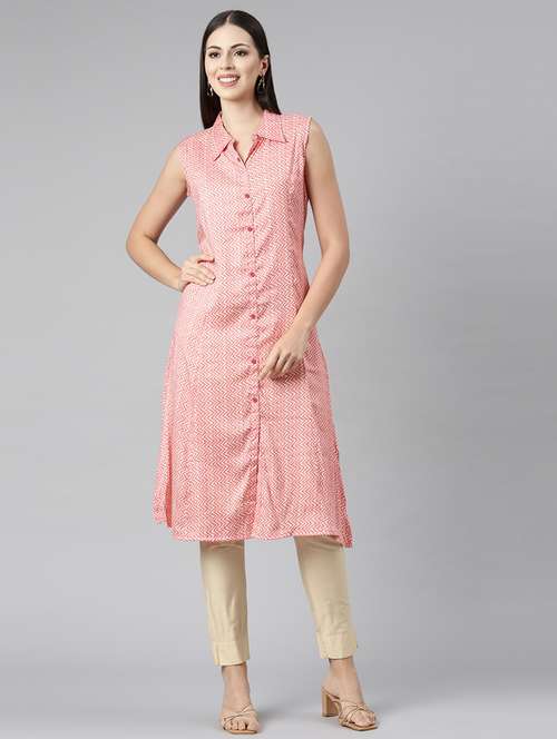 women pink printed side slit kurta - 21682713 - Very Small Image - 1