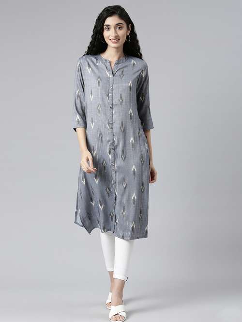 women self design three quarter sleeve straight kurta - 21682799 - Very Small Image - 1