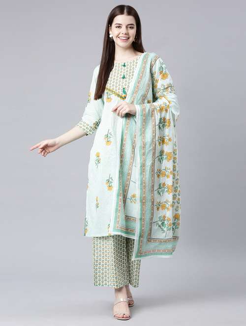 women three quarter sleeve kurta palazzo with dupatta set - 21682811 - Very Small Image - 1