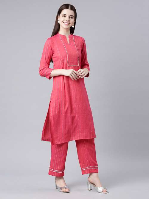 women striped v neck kurta pant set - 21682839 - Very Small Image - 1
