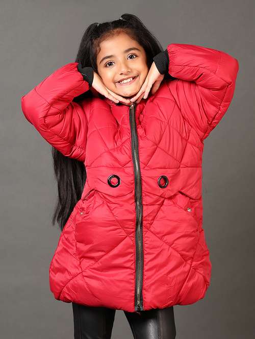 girls solid long sleeves puffer jacket - 21684089 - Very Small Image - 1
