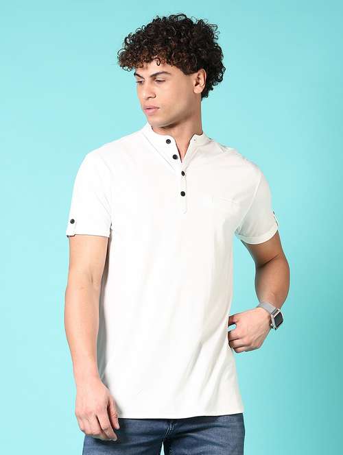 men solid mandrain neck short sleeves t-shirt - 21686701 - Very Small Image - 1