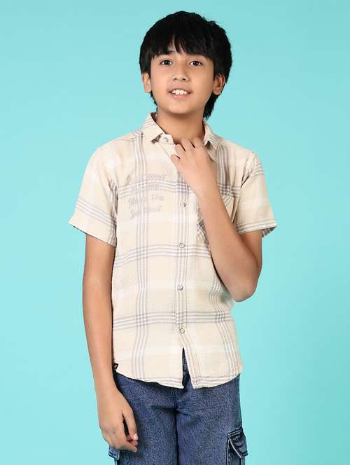 boys checkered collared casual shirt - 21687557 - Very Small Image - 1