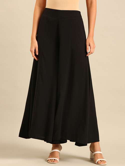 women solid mid rise wide leg palazzo - 21689002 - Very Small Image - 1