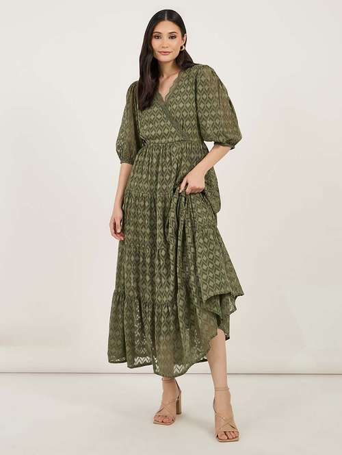 women self designed puff sleeves tiered dress - 21692549 - Very Small Image - 1