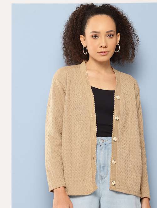 women long sleeves self design cardigan - 21694965 - Very Small Image - 1