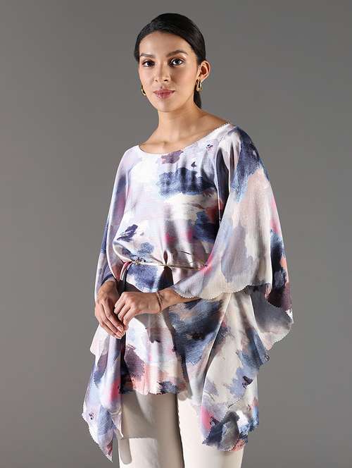 women abstract printed round neck kaftan top - 21697009 - Very Small Image - 1