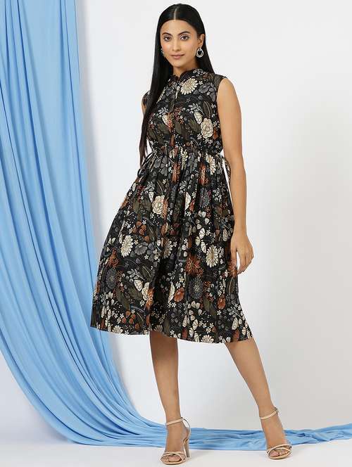 women floral printed sleeveless fit & flare dress - 21698757 - Very Small Image - 1