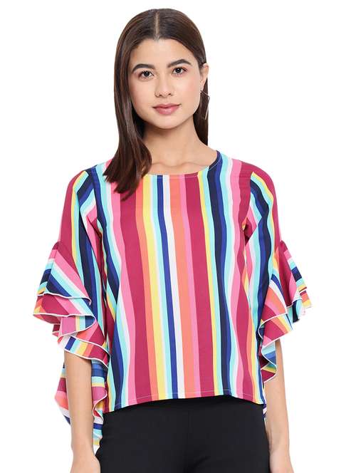 women multi color stripes printed regular top - 21700087 - Very Small Image - 1