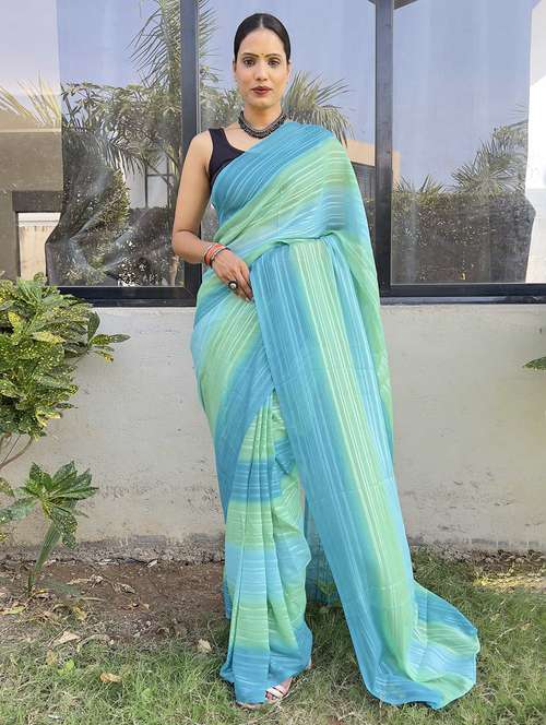 women stripes printed saree with blouse - 21703366 - Very Small Image - 1