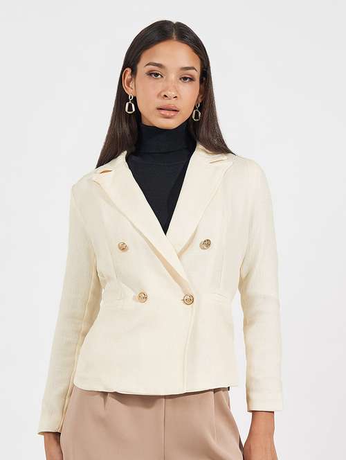 women off white solid long sleeve blazer - 21703961 - Very Small Image - 1