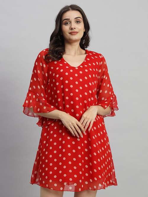 women polka doted flared sleeves a-line dress - 21709735 - Very Small Image - 1