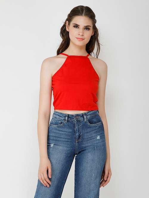 women solid sleeveless crop top - 21711198 - Very Small Image - 1
