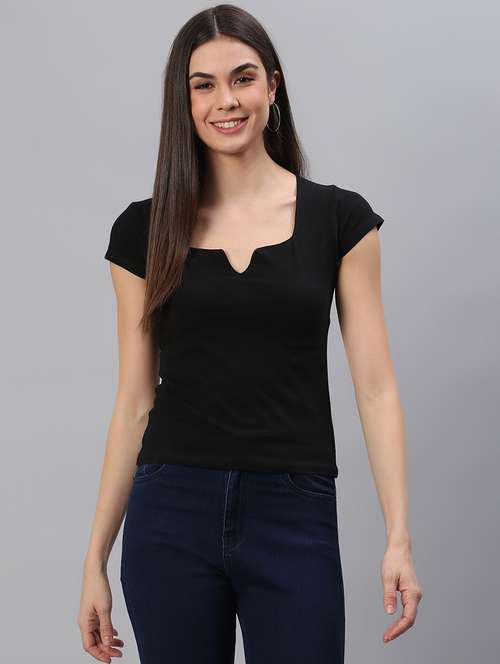 women solid notch neck top - 21711643 - Very Small Image - 1