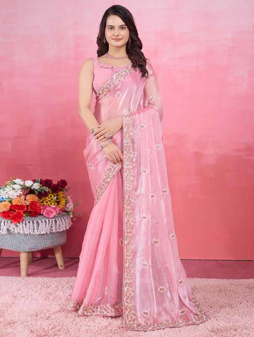 women pink embroidered saree with blouse - 21713579 - Very Small Image - 1