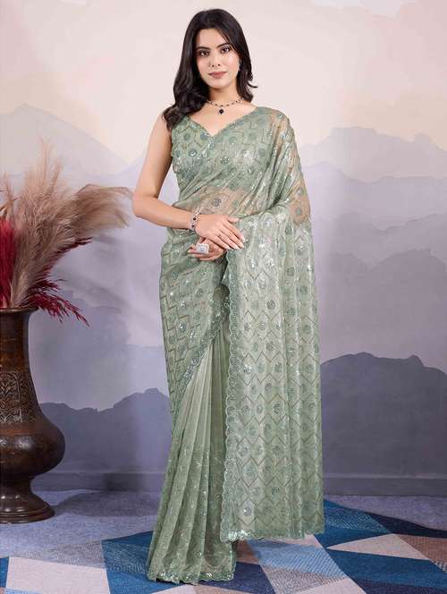 women sequin work embellished saree with blouse - 21713585 - Very Small Image - 1