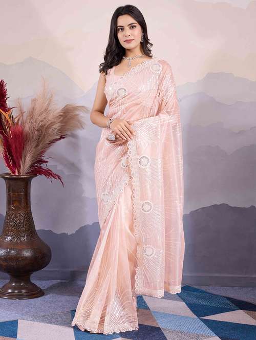 women sequin work embroidered saree with blouse - 21713594 - Very Small Image - 1