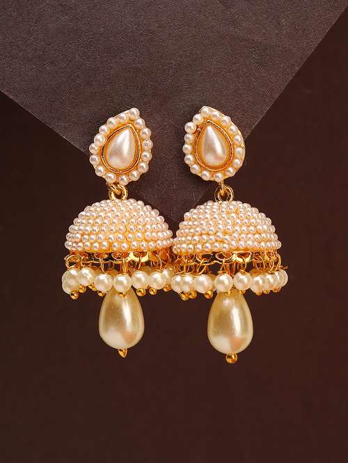women gold plated pearl jhumka  - 21713724 - Very Small Image - 1