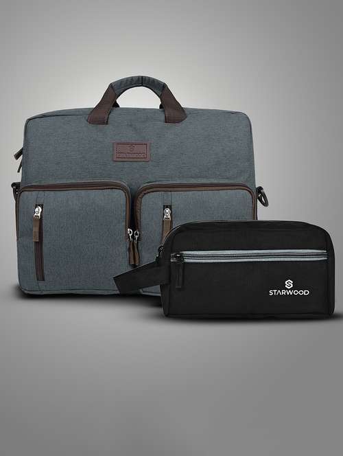 men solid adjustable strap laptopbag with pouch - 21716816 - Very Small Image - 1