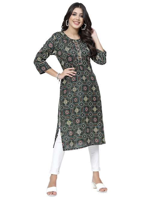 women round neck printed straight kurta - 21717766 - Very Small Image - 1