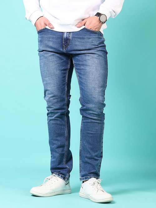 men washed mid rise jeans - 21718039 - Very Small Image - 1