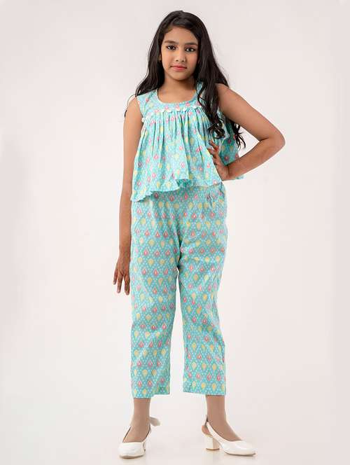 girls printed round neck top pants set - 21719700 - Very Small Image - 1