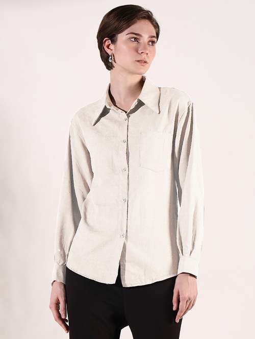 women beige solid with work long sleeve shirt - 21721655 - Very Small Image - 1