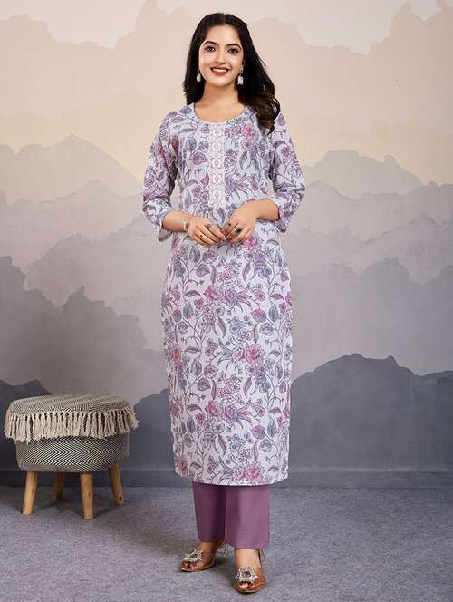 women three quarter sleeve kurta pant set - 21721935 - Very Small Image - 1