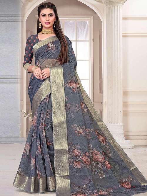 women floral printed saree with blouse - 21721980 - Very Small Image - 1