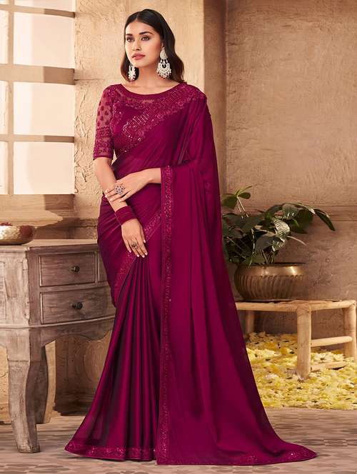 women purple embroidered saree with blouse - 21722037 - Very Small Image - 1