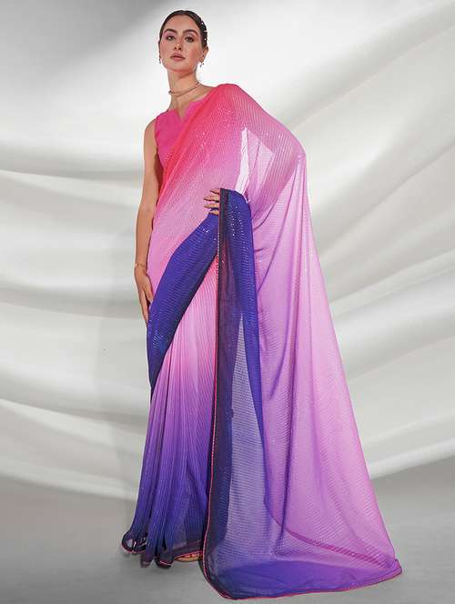 women multi color sequin work ombre saree with blouse - 21722071 - Very Small Image - 1