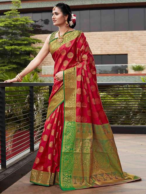 women red printed bordered saree with blouse - 21722496 - Very Small Image - 1