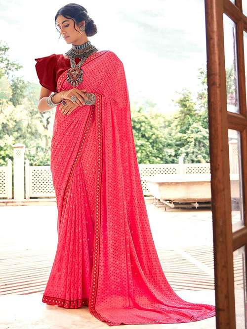 women printed lace bordered saree with blouse - 21722661 - Very Small Image - 1
