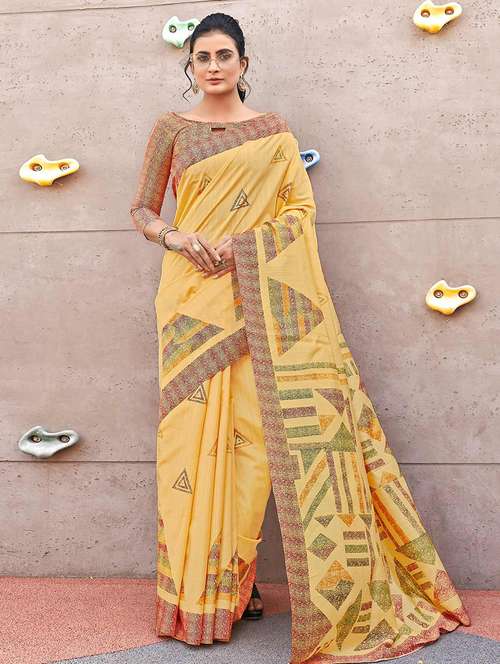 women printed bordered saree with blouse - 21722728 - Very Small Image - 1