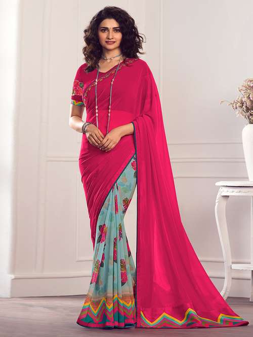 women printed half & half saree with blouse - 21722992 - Very Small Image - 1