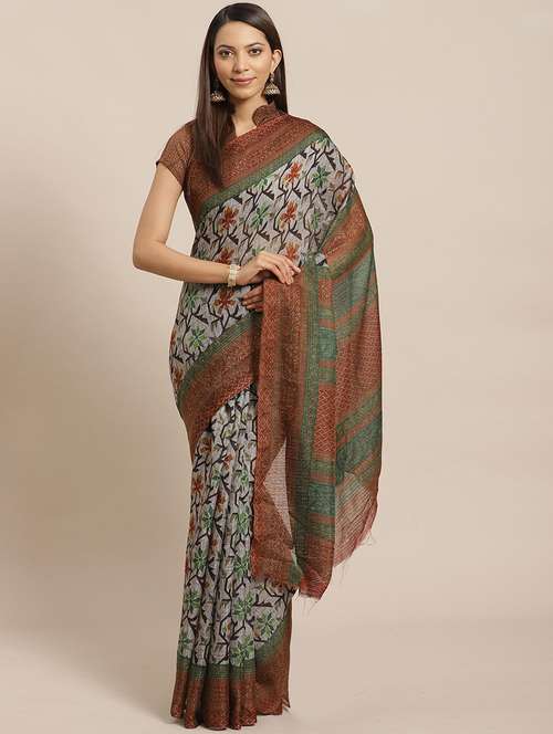 grey art silk bordered saree with blouse - 21723161 - Very Small Image - 1