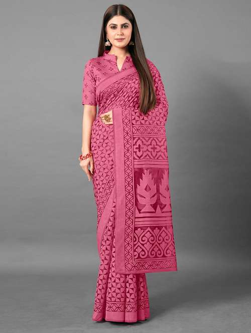 women pink printed saree with blouse - 21723167 - Very Small Image - 1