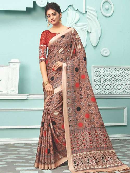 women printed bordered saree with blouse - 21723170 - Very Small Image - 1