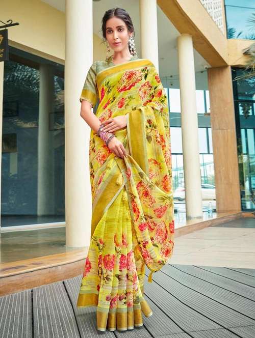women floral printed bordered saree with blouse - 21723175 - Very Small Image - 1