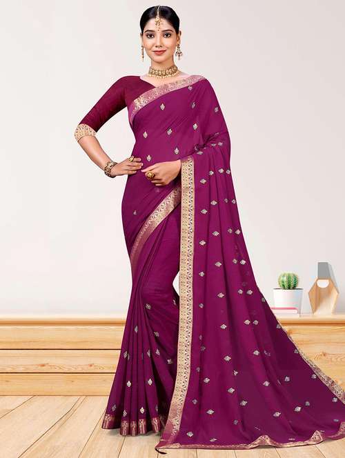 women embroidered bordered saree with blouse - 21723257 - Very Small Image - 1