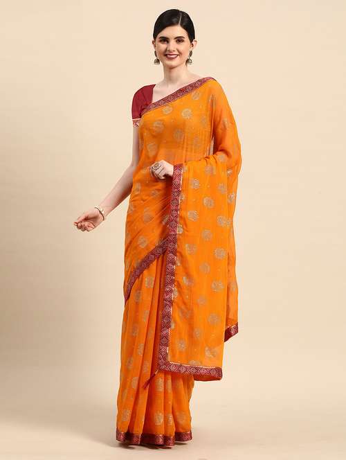 women mustard bordered saree with blouse - 21723274 - Very Small Image - 1
