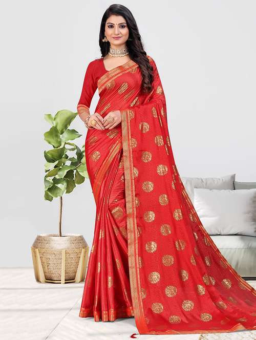 women foil printed bordered saree with blouse - 21723290 - Very Small Image - 1