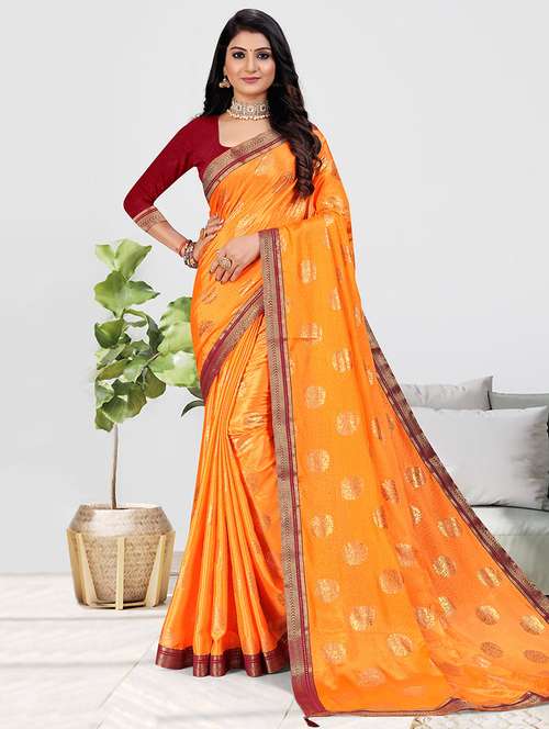 women orange bordered saree with blouse - 21723317 - Very Small Image - 1
