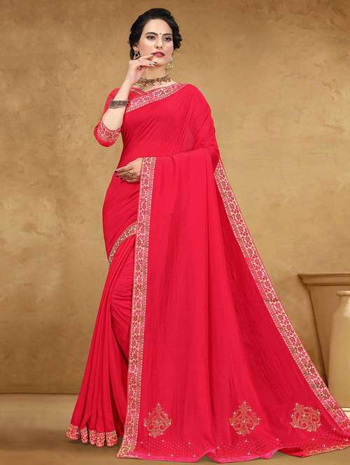 women solid embellished bordered saree with blouse - 21723456 - Very Small Image - 1