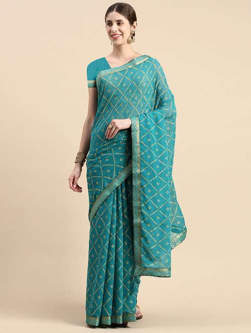 women green embroidered lace work saree with blouse - 21723495 - Very Small Image - 1