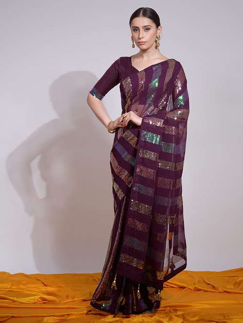 women purple sequin work georgette saree with blouse - 21723587 - Very Small Image - 1