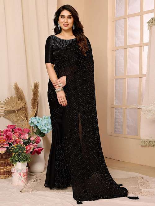 women black embellished saree with blouse - 21723630 - Very Small Image - 1